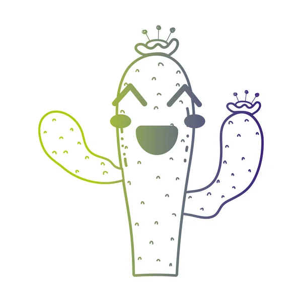 Línea Lindo Cactus Feliz Planta Vector Ilustración — Vector de stock