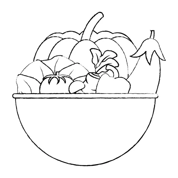 Гранж Органические Овощи Натуральные Продукты Питания Внутри Чаши Векторной Иллюстрации — стоковый вектор