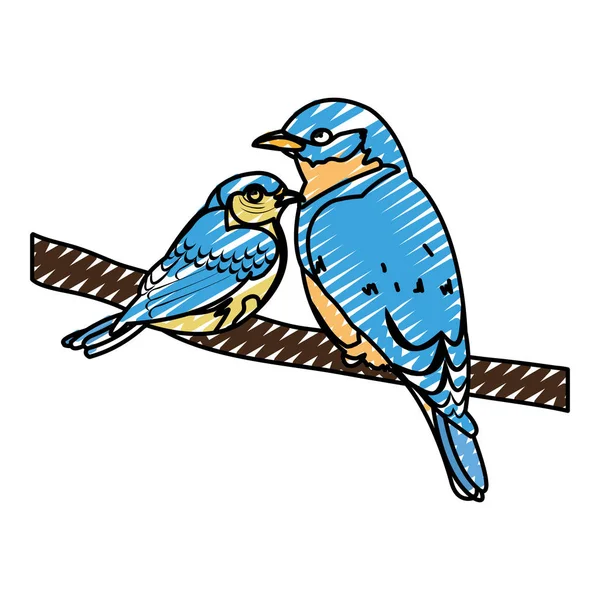 Doodle Ομορφιά Πτηνών Των Ζώων Γιο Στην Εικόνα Διάνυσμα Υποκατάστημα — Διανυσματικό Αρχείο