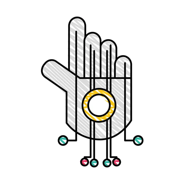 Doodle Robot Hand Circuits Robotic Technology Vector Illustration — Stock Vector