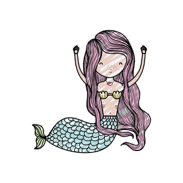 Doodle Sirene Mulher Bonita Com Mãos Para Cima Ilustração Vetorial — Vetor de Stock