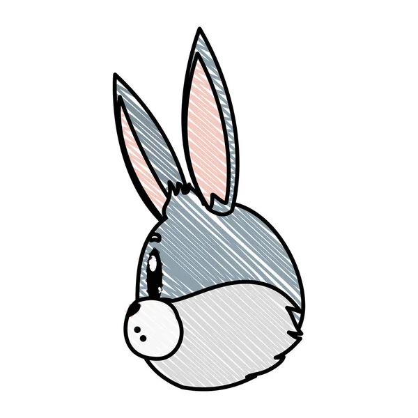 Doodle Wild Rabbit Head Sideways Animal Vector Illustration — Stock Vector