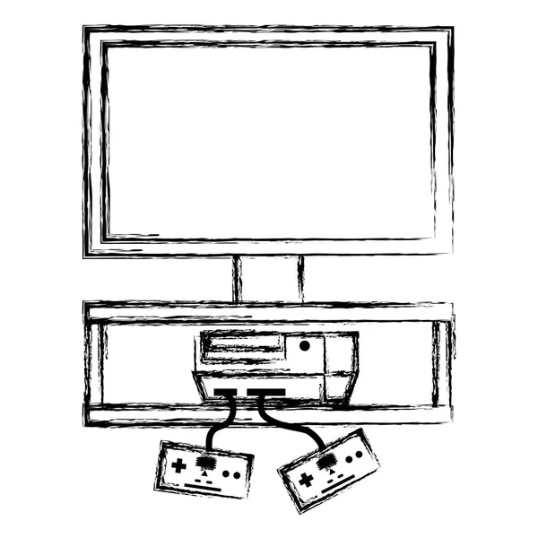 Grunge Televisão Com Console Videogame Com Controle Tecnologia Vetor Ilustração — Vetor de Stock