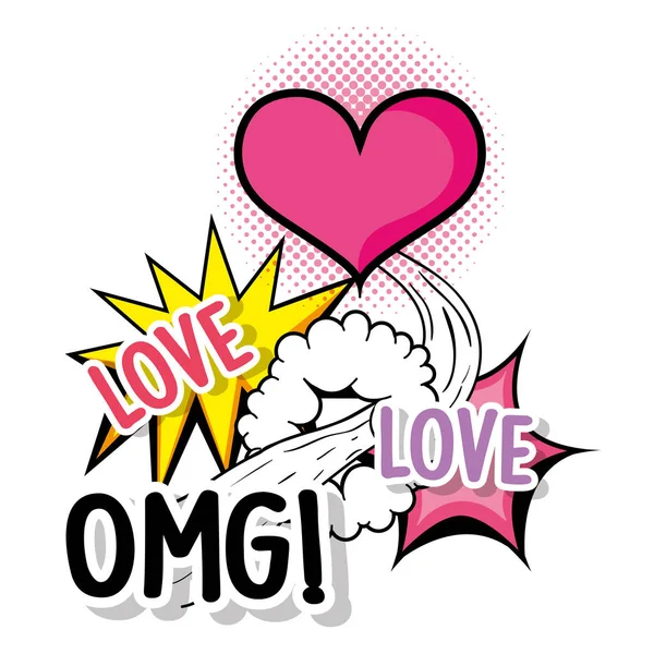 Amore Del Cuore Con Omg Patch Messaggio Vettoriale Illustrazione — Vettoriale Stock