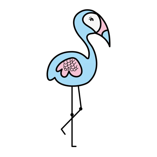 Linie Farbe Exotisch Flamingo Tropischen Vogel Tier Vektor Illustration — Stockvektor