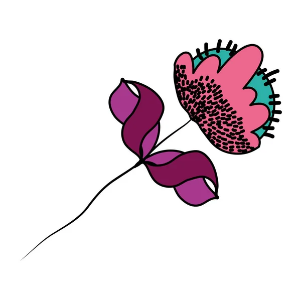 Farbe Blume Pflanzenstil Mit Exotischen Blättern Vektor Illustration — Stockvektor