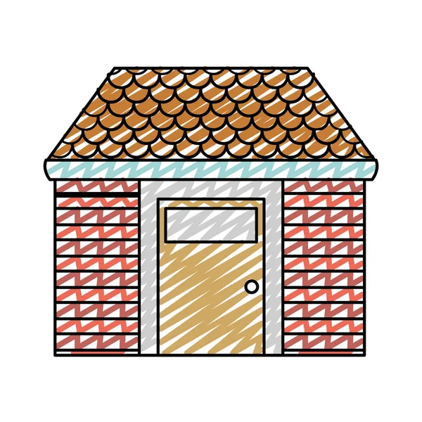 Gribouille Belle Maison Avec Toit Porte Sécurité Vectorielle Illustration — Image vectorielle