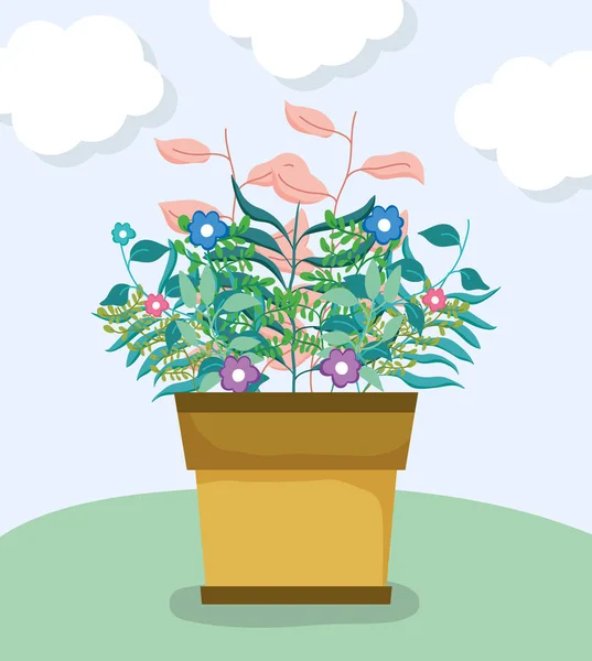 Flores Natureza Folhas Plantas Dentro Vaso Flores Ilustração Vetorial — Vetor de Stock