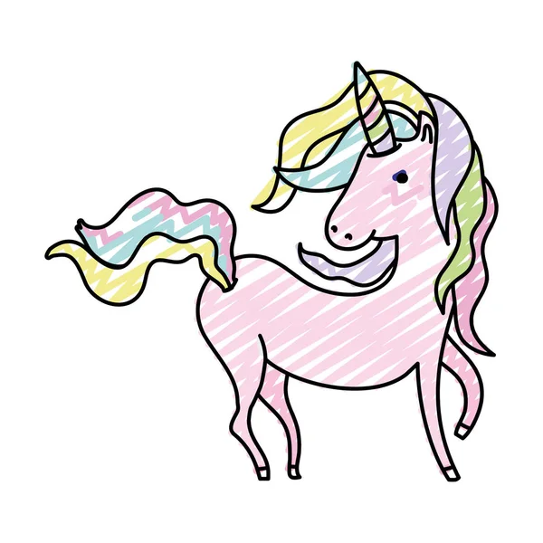 Doodle Licorne Douce Avec Belle Illustration Vectorielle Conception Cheveux — Image vectorielle