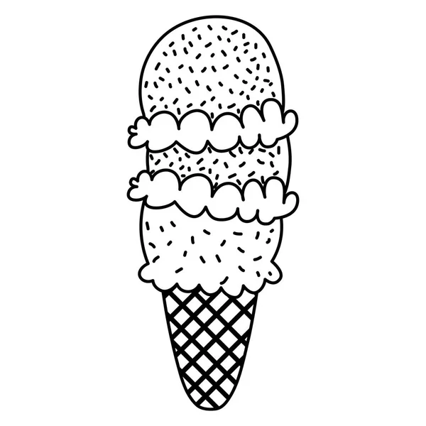 Lijn Zoete Ijs Cornet Dessert Vectorillustratie — Stockvector