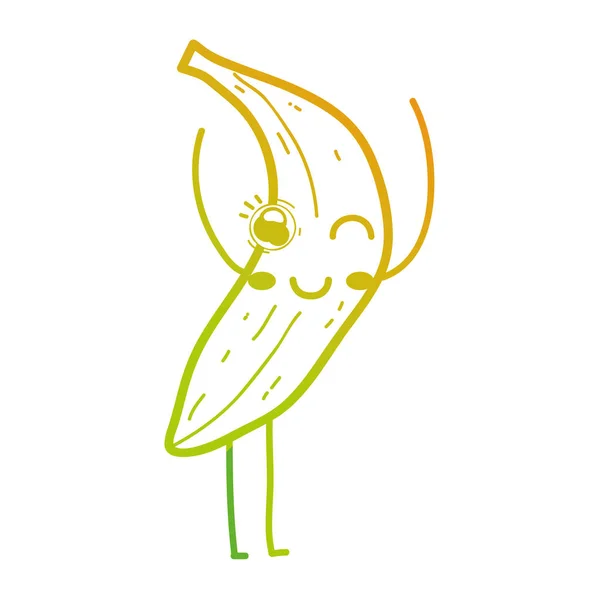 Line Kawaii Söta Happy Banana Frukt Vektor Ilustration — Stock vektor