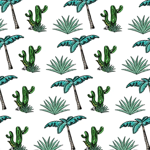 Planta Cactus Doodle Con Avaceas Palmera Fondo Vector Ilustración — Archivo Imágenes Vectoriales