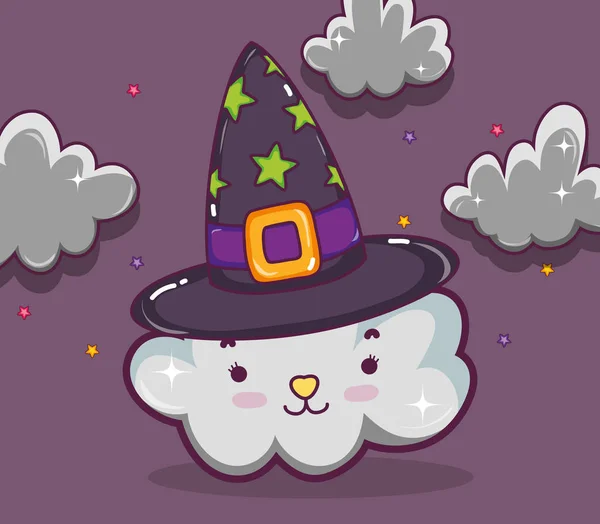 Happy halloween cloud with witch hat cartoons vector illustration graphic design
