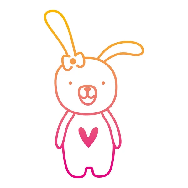 Degraded Line Rabbit Female Animal Ribbon Bow Vector Illustration — Stock Vector