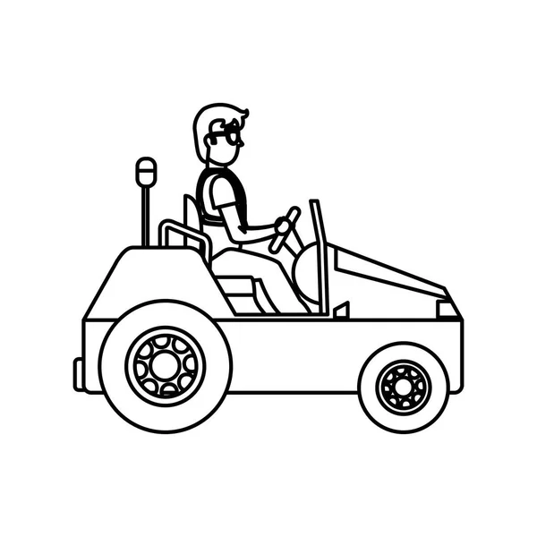 Línea Hombre Con Equipaje Remolque Vehículo Servicio Vector Ilustración — Archivo Imágenes Vectoriales