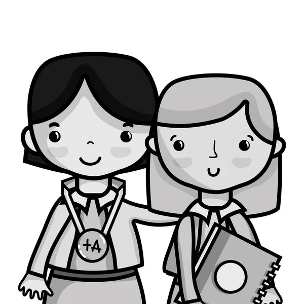 grayscale teacher with student to class education lesson vector illustration