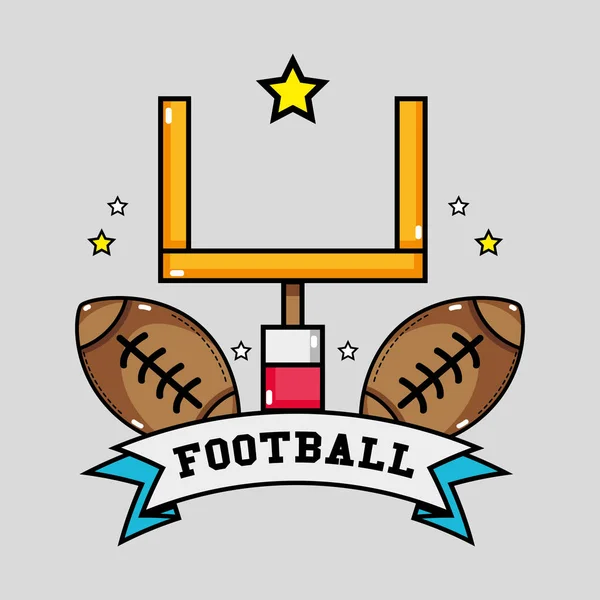American Football Torpfosten Mit Ball Und Bändchen Vektor Illustration — Stockvektor