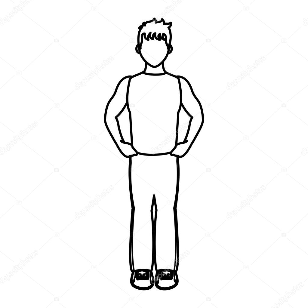 line fitness man with sport clothes to training vector illustration