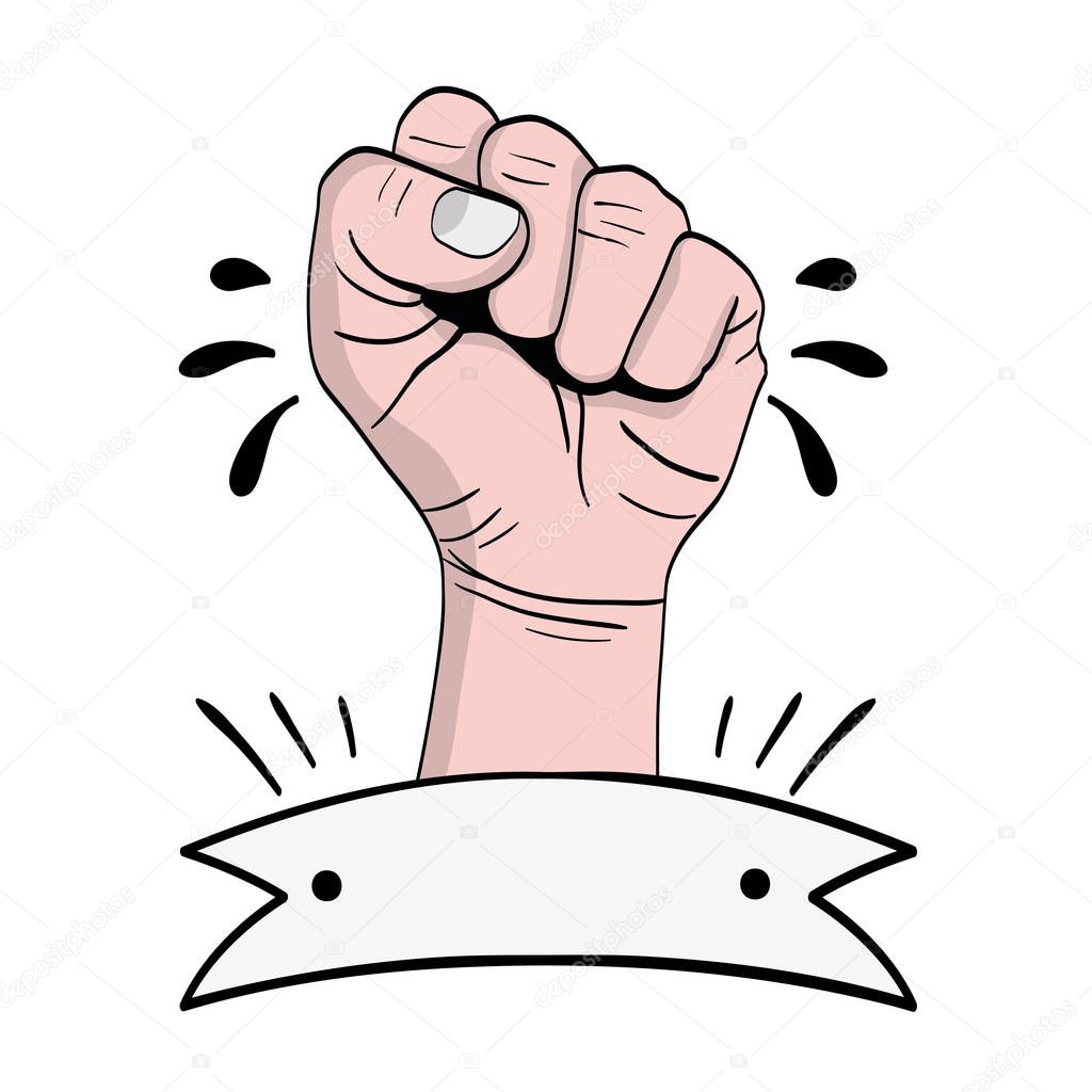 oppose hand protest revolution with ribbon vector illustration