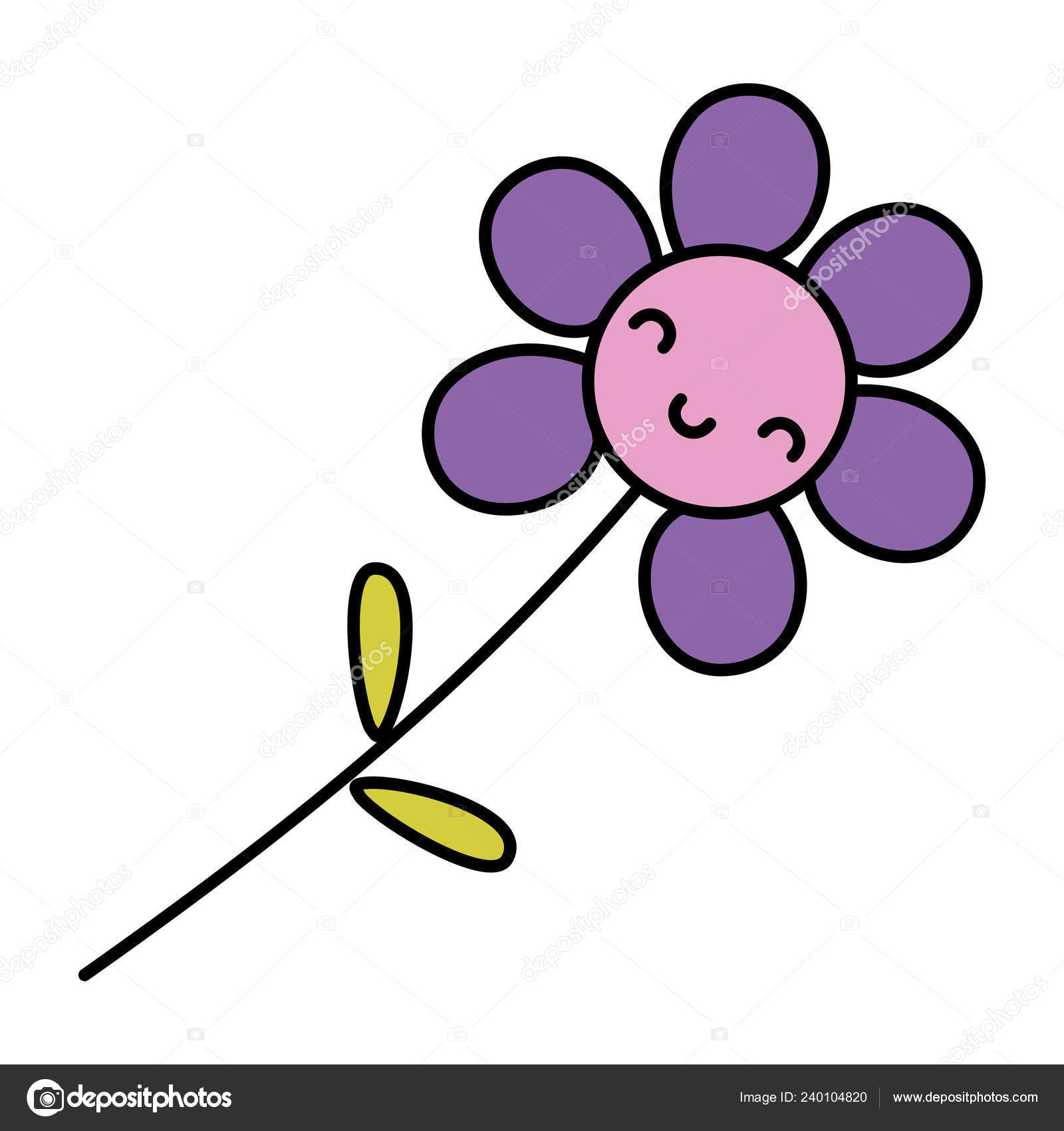 Color Kawaii Happy Flower Plant Petals Vector Illustration Stock