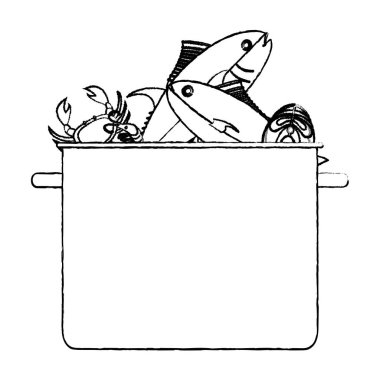 Grunge deniz gıda pot vektör çizim pişirme metal içinde