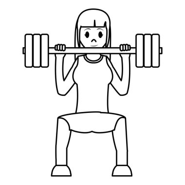 satır kadın egzersiz ile kilo nesne ve spor giyim vektör çizim