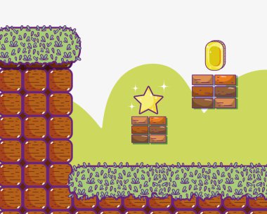 Retro video oyunu sahne karikatür kavramı vektör çizim grafik tasarım