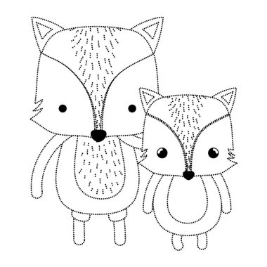 Baba ve onun çocuk vahşi hayvan vektör çizim şekli şirin fox noktalı
