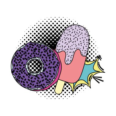 renk çörek ve buz lolly pop sanat stil vektör çizim ile