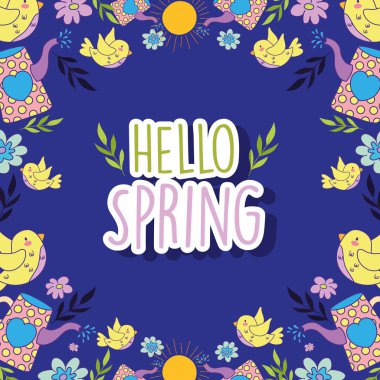 kuş ve dalları ile güneş bitkiler arka plan vektör çizim bırakır.