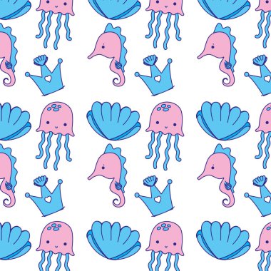 Duo renk uxury taç deniz hayvanları arka plan vektör çizim ile