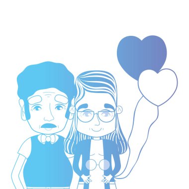 satır çift togeter saç modeli ve kalp balonlar vektör çizim ile