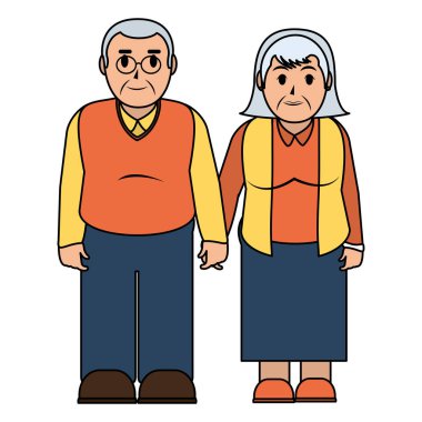 giysilerini ve saç modeli ile birlikte yaşlı çift renkli illüstrasyon vektör