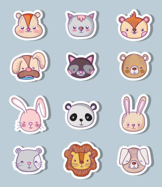 Sevimli hayvanlar doodle karikatürler vektör çizim grafik tasarım topluluğu