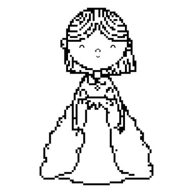 satırı piksel Prenses güzellik elbise ve saç şekli vektör çizim ile