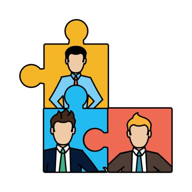 Oyun puzzle parçaları işadamları ile başarı vektör çizim renk.