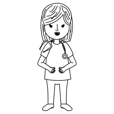 satır kadın doktor stetoskop aracı ve Tekdüzen vektör çizim ile