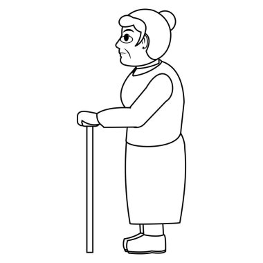 satır yaşlı kadın tarafında gözlük ve baston vektör çizim ile