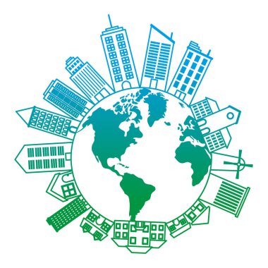 bozulmuş satır küresel gezegen mimari yapılar ve evlerin vektör çizim ile