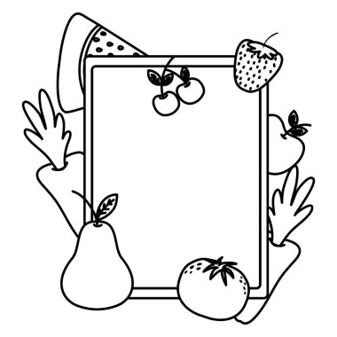 meyve ve sebzelerin beslenme tarzı vektör çizim ile çizgi amblemi