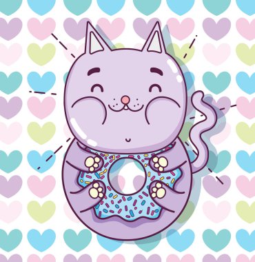 Çörek karikatürler ile şirin kedi vektör çizim grafik tasarım