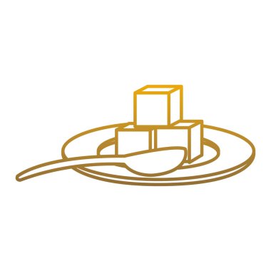 küp şeker ve kaşık vektör çizim ile bozulmuş satır porselen tabak