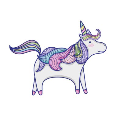 güzel saçlı ve boynuz vektör çizim güzel tek boynuzlu at