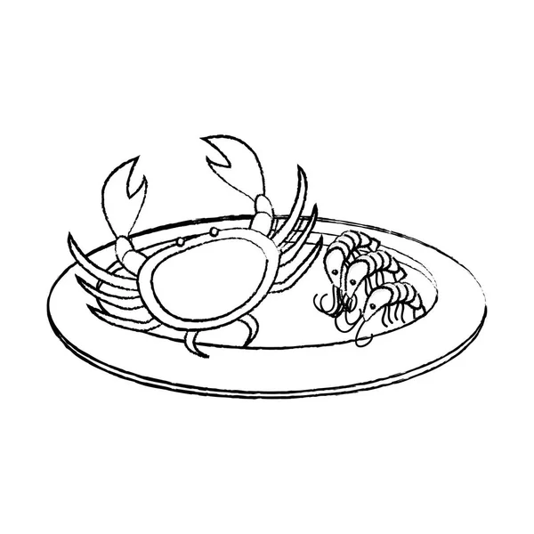 Grunge Lobsters Crab Sea Food Plate Vector Illustration — Stock Vector