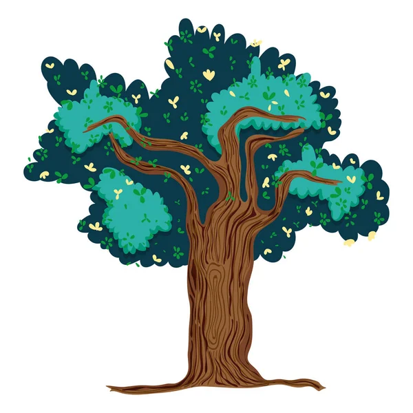 Přírodní Strom Větvemi Exotické Listy Vektorové Ilustrace — Stockový vektor