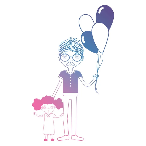 Linha Pai Com Sua Filha Balões Design Vetor Ilustração — Vetor de Stock