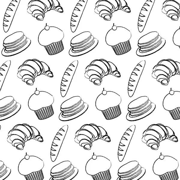 Pains Blé Grunge Avec Gaufres Muffins Illustration Vectorielle Fond — Image vectorielle