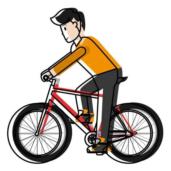 Bewegte Farbe Mann Mit Frisur Und Kleidung Fahrt Fahrrad Vektor — Stockvektor
