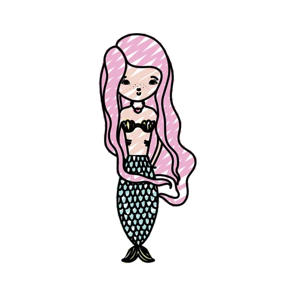 Doodle Sirene Mulher Bonita Com Penteado Design Vetor Ilustração — Vetor de Stock