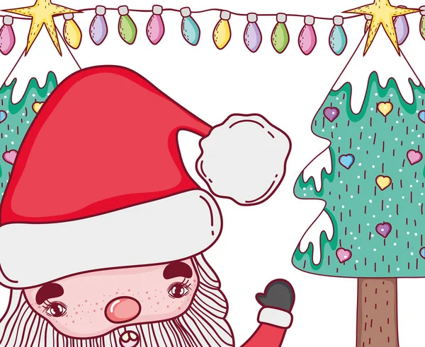 Weihnachtsmann Und Kiefern Mit Herzen Vektor Illustration — Stockvektor